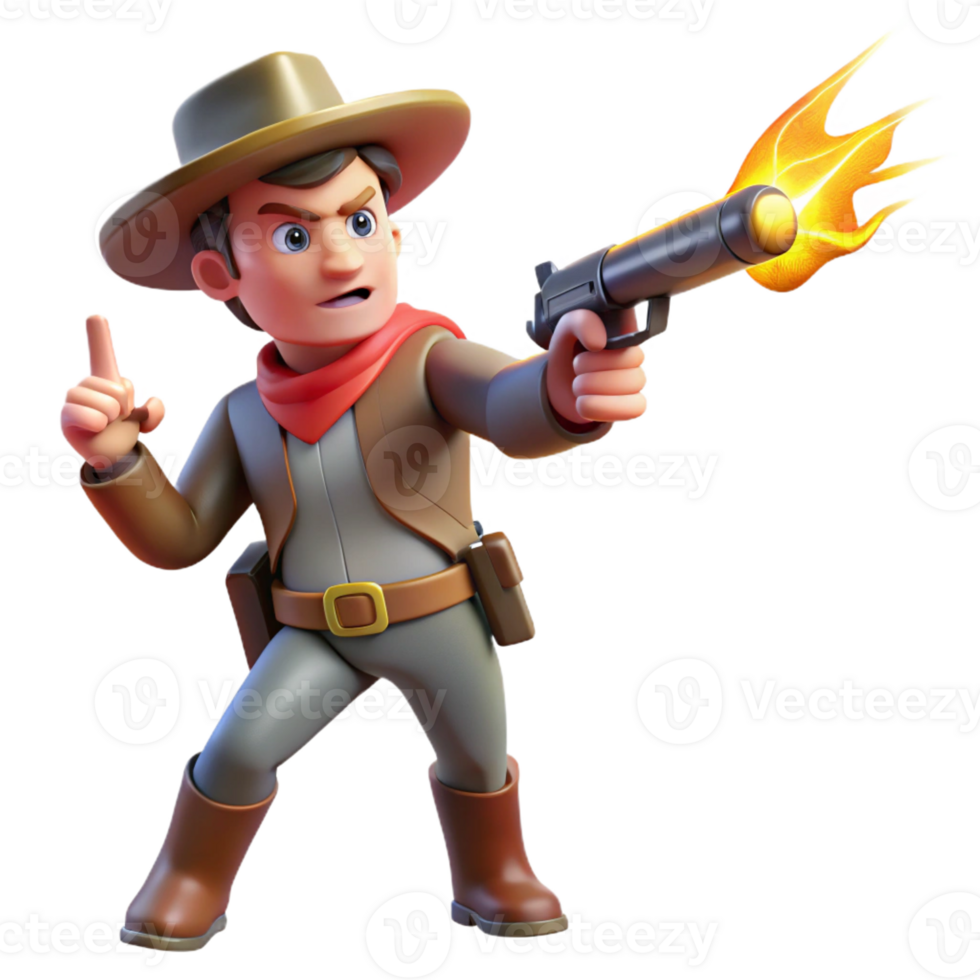 dramatic artistic 3D Cartoon Cowboy Gunfighter Illustration high resolution png