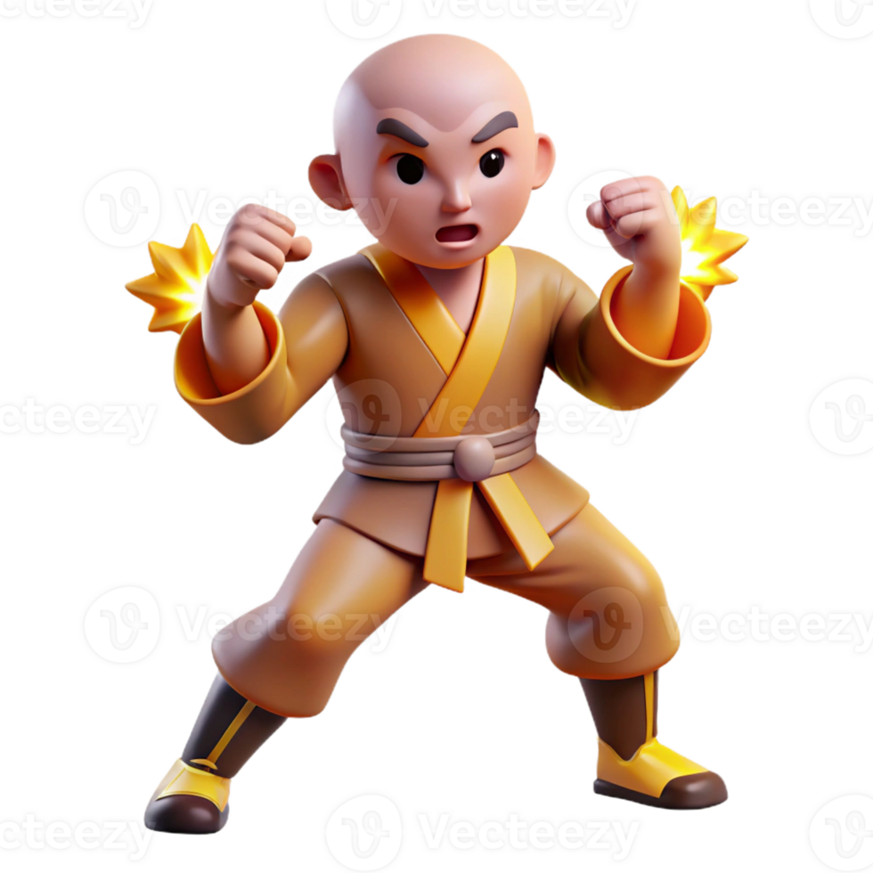 impressive creative 3D Cartoon Monk Martial Arts Illustration detailed png