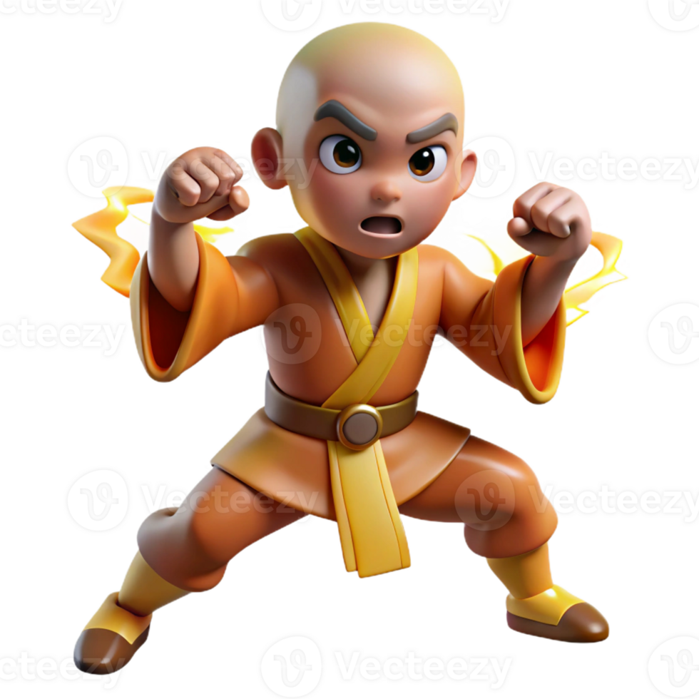 dramatic creative 3D Cartoon Monk Fighting Pose Illustration high resolution png