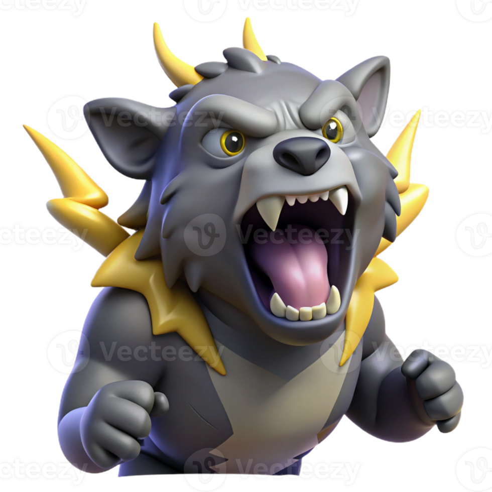 stunning contemporary Angry Cartoon 3D Render of a Gray Beast authentic png