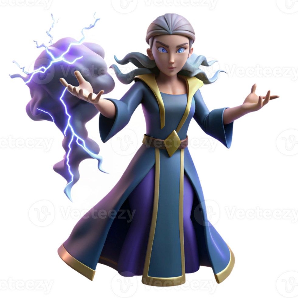 extraordinary classic 3D Render Female Mage with Lightning detailed png