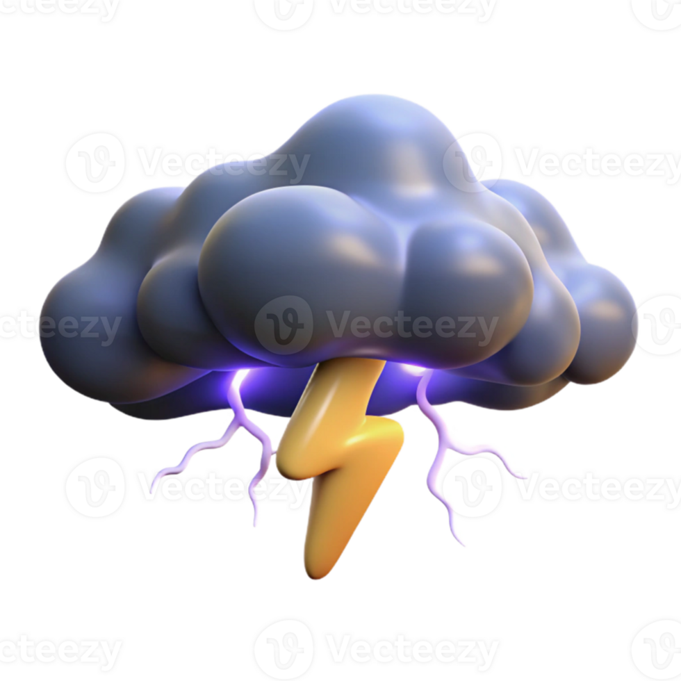 elegant artistic 3D Render Storm Cloud with Lightning Bolt high quality png