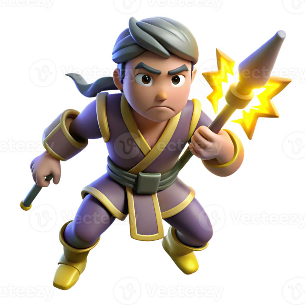 elegant modern 3D Cartoon Warrior with Magical Spear authentic png