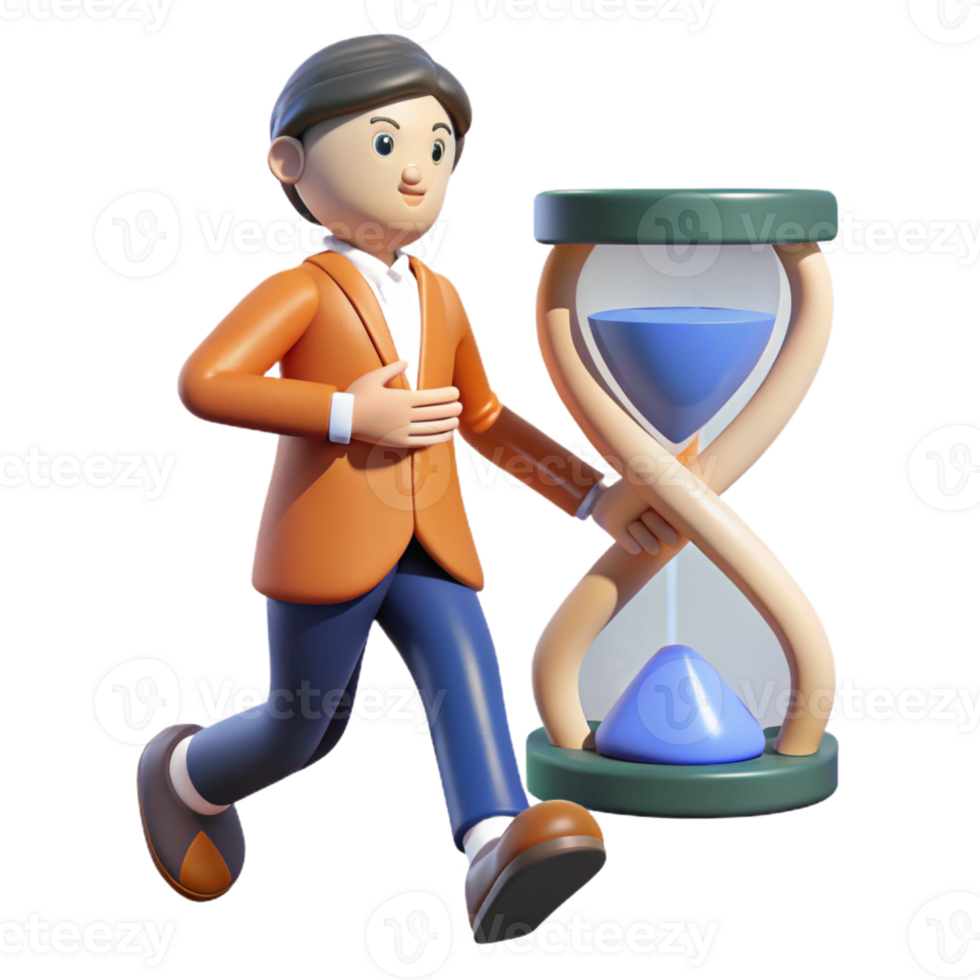 wonderful minimalist 3D Illustration Businessman Running with Hourglass authentic png