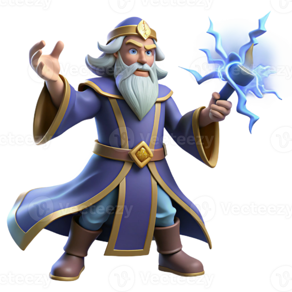 dramatic traditional 3D Render Wizard with Staff detailed png