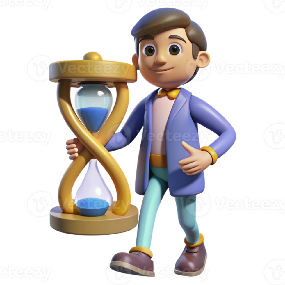 vibrant minimalist 3D Cartoon Character with Hourglass detailed png