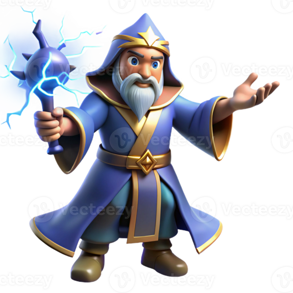 impressive contemporary 3D Render of a Wise Wizard detailed png