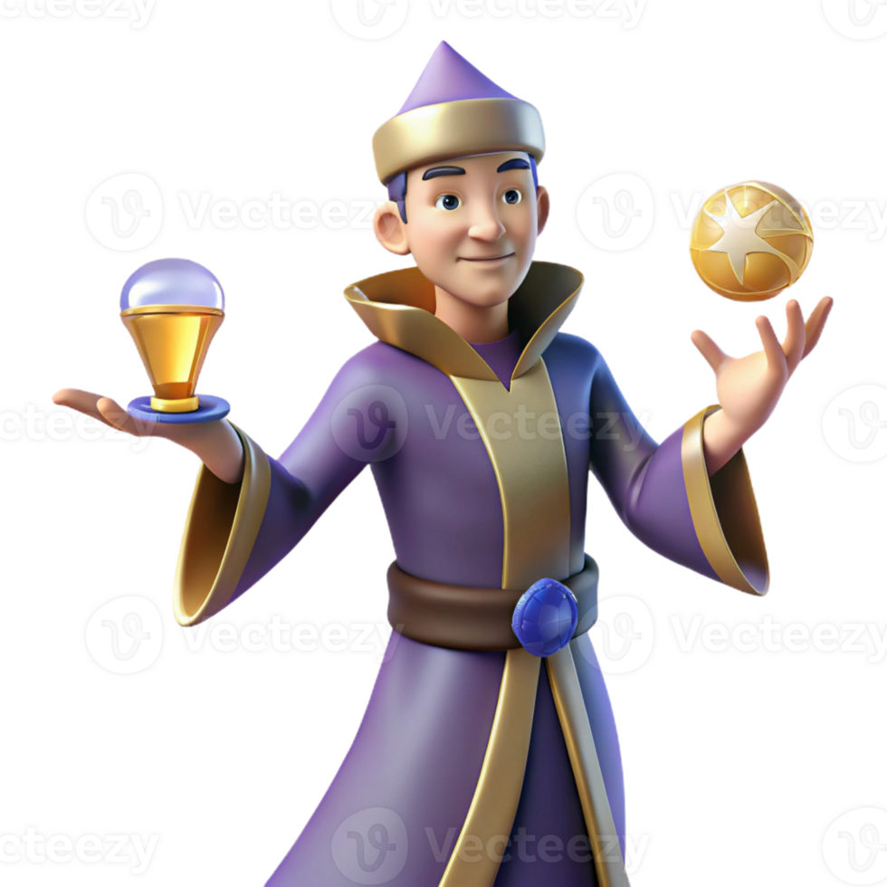 dramatic creative Young Wizard 3D Render exclusive png