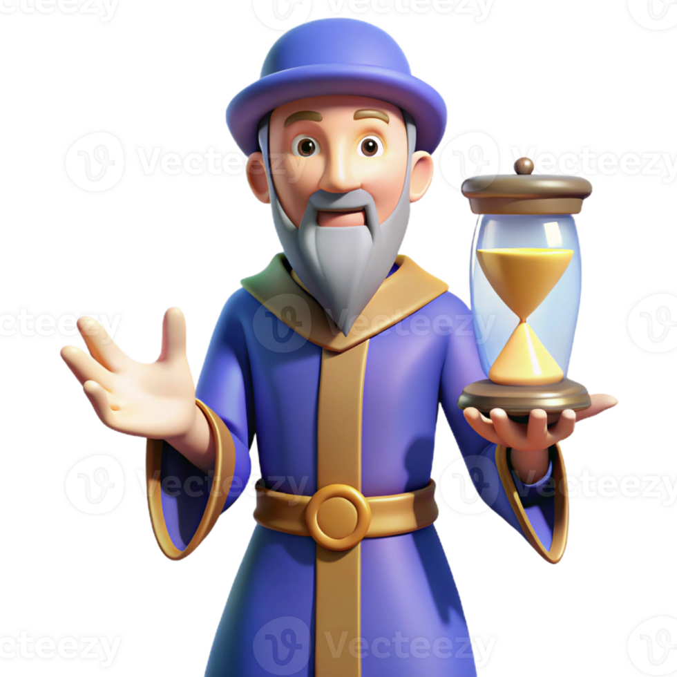 vibrant contemporary Wise Wizard 3D Render with Hourglass exclusive png