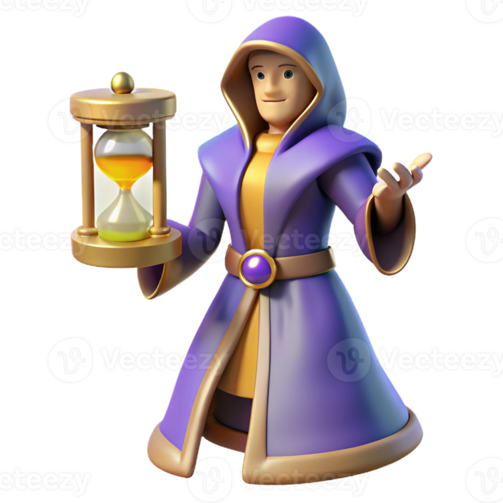 stunning vintage 3D Render Wizard Hourglass Fantasy Illustration authentic png