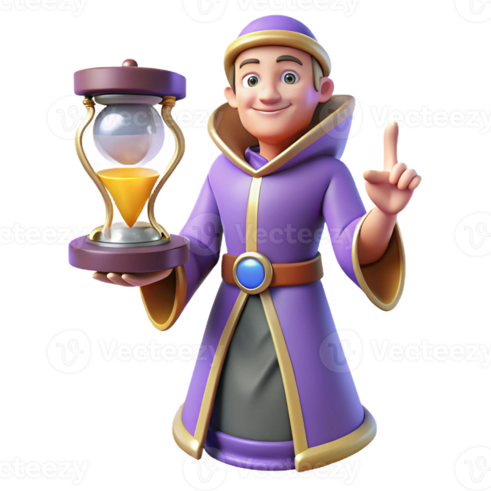dramatic rustic Wizard 3D Render Holding Hourglass original png