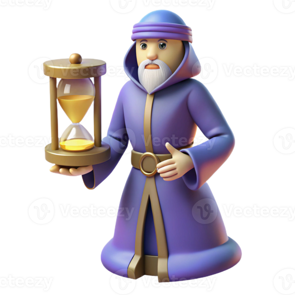 serene traditional 3D Render Wise Old Wizard Hourglass detailed png