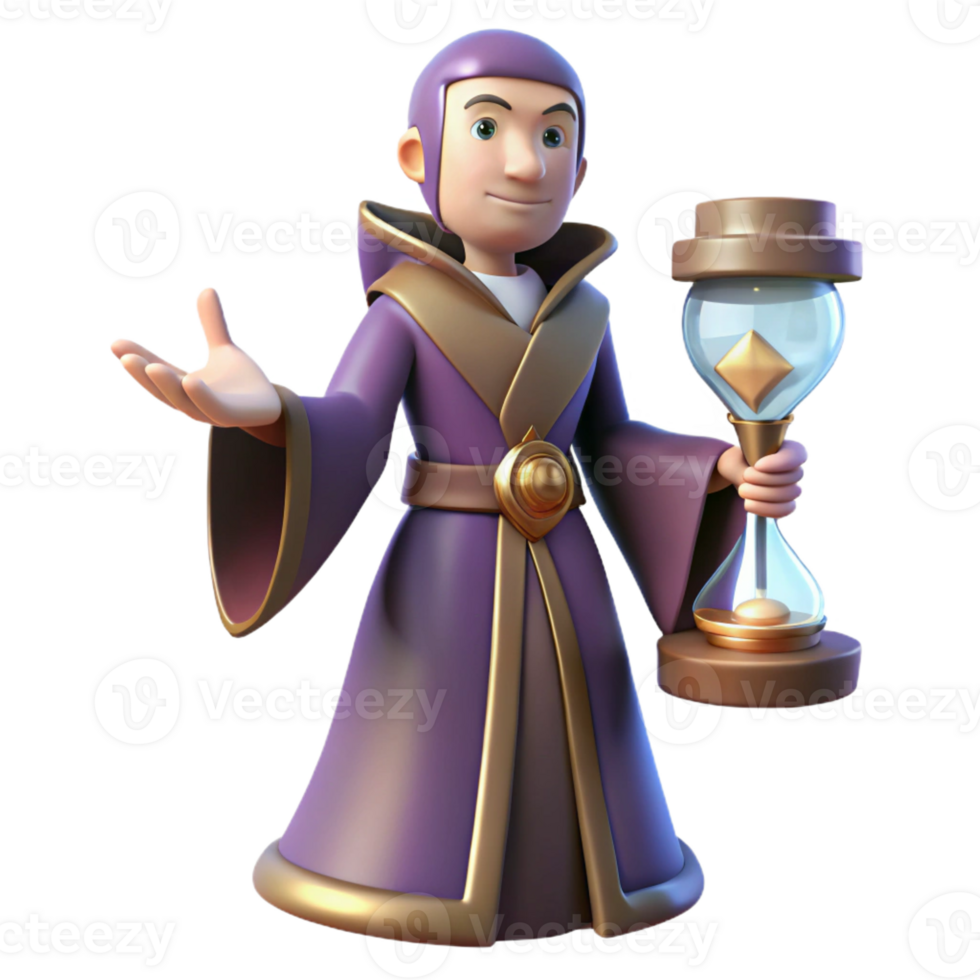 impressive artistic 3D Render Wizard with Hourglass exclusive png