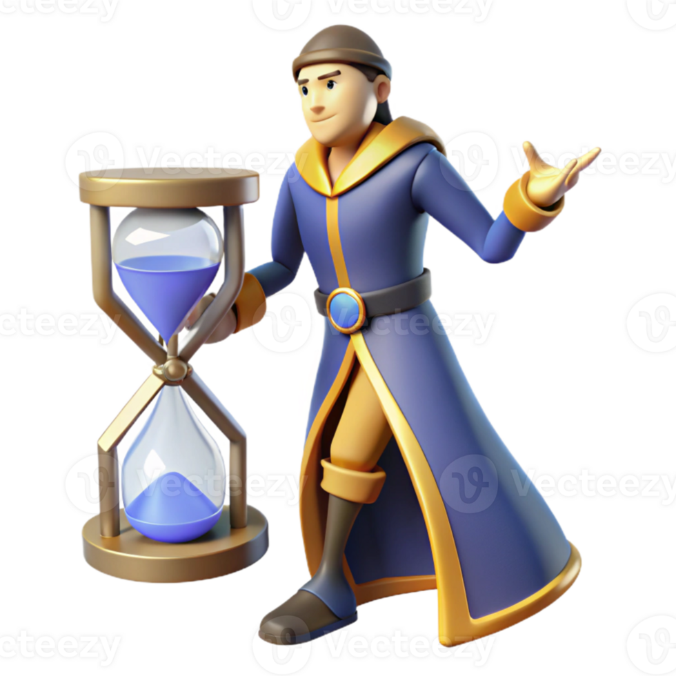 impressive traditional 3D Illustration Wizard with Hourglass original png