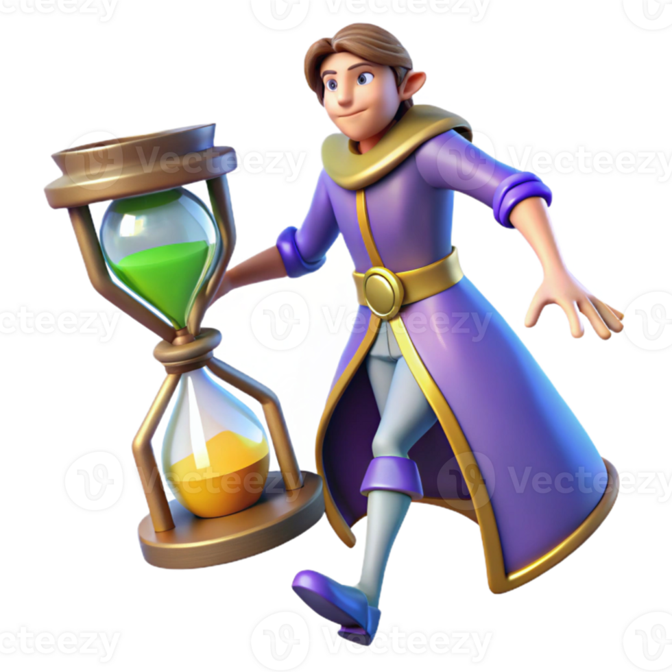magnificent vintage 3D Cartoon Wizard with Hourglass high quality png