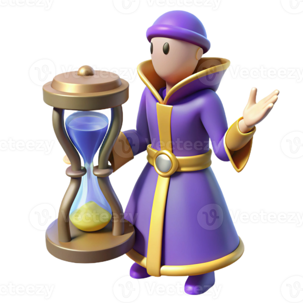 dramatic rustic 3D Render Wizard Hourglass Time high resolution png
