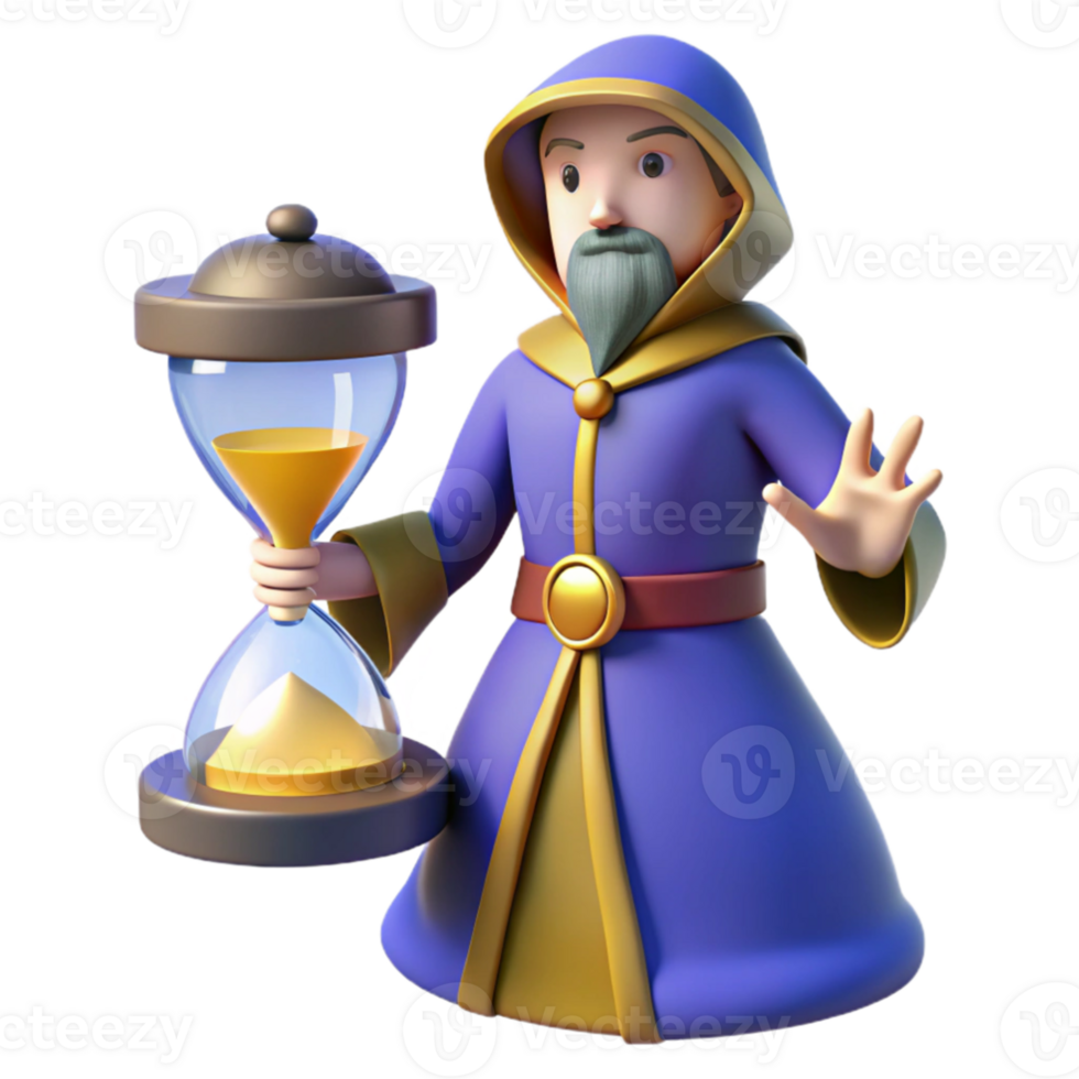 vibrant contemporary 3D Cartoon Wizard with Hourglass high resolution png