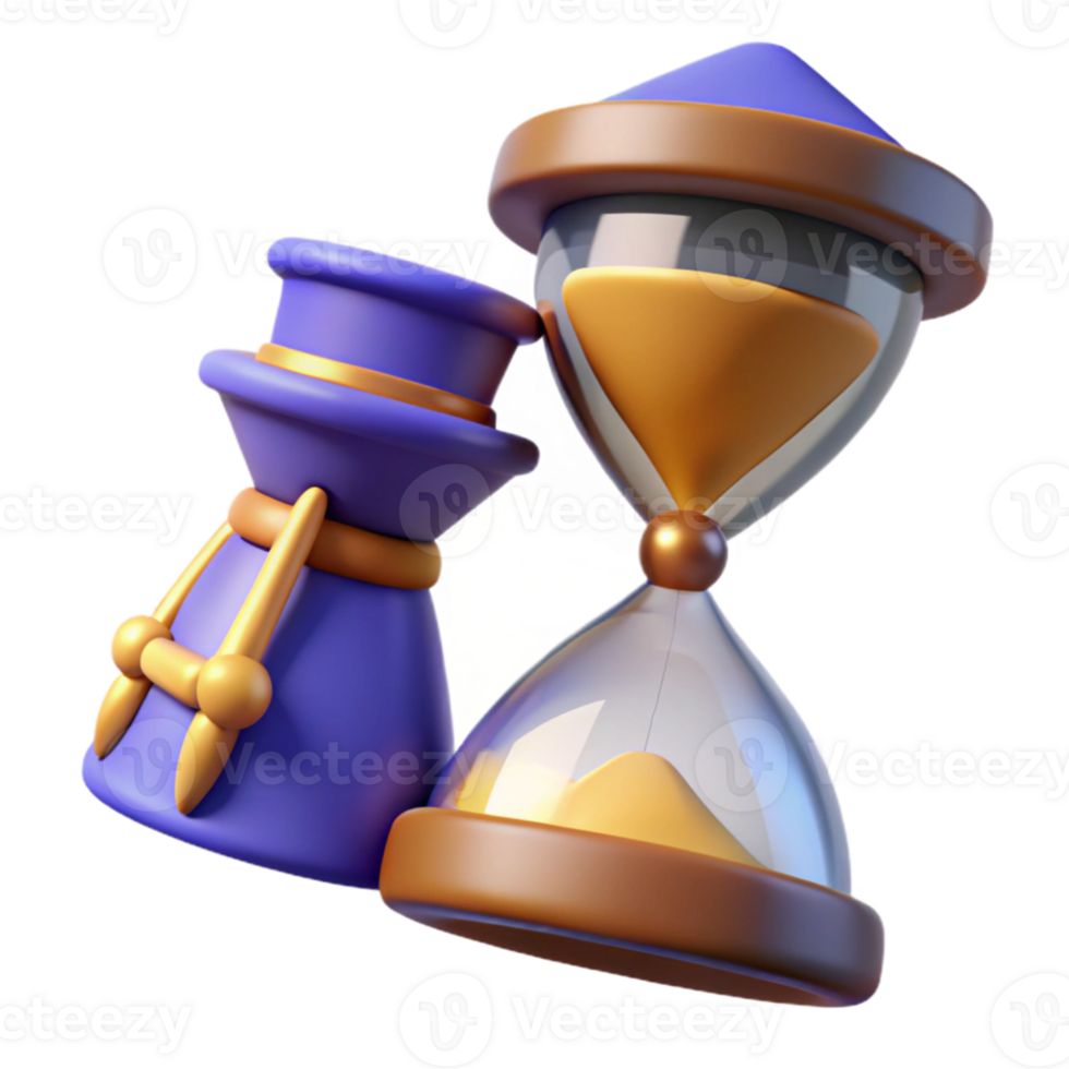 impressive abstract 3D Render Cartoon Hourglass and Hat original png
