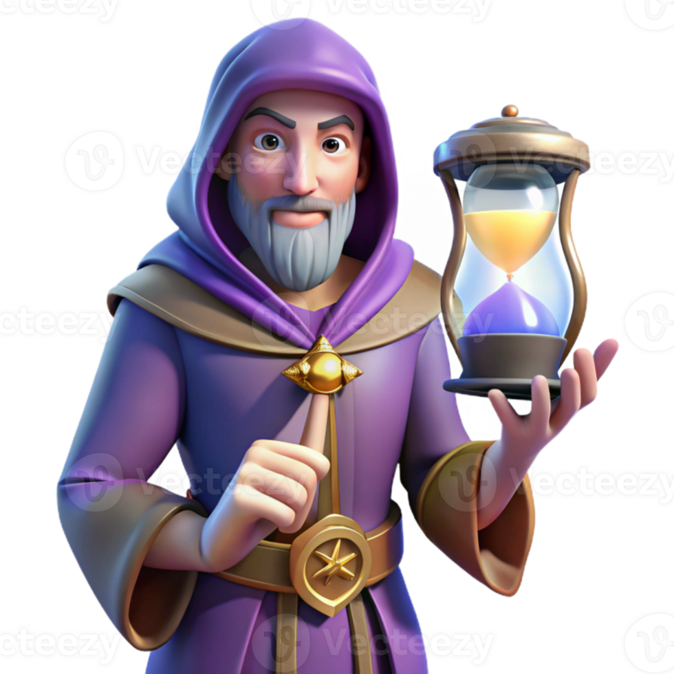 extraordinary classic Wise Wizard 3D Render, Hourglass Time Magic high resolution png
