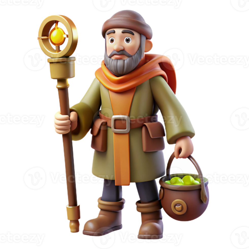 magnificent artistic 3D Render of a Fantasy Character, Sage with Staff authentic png