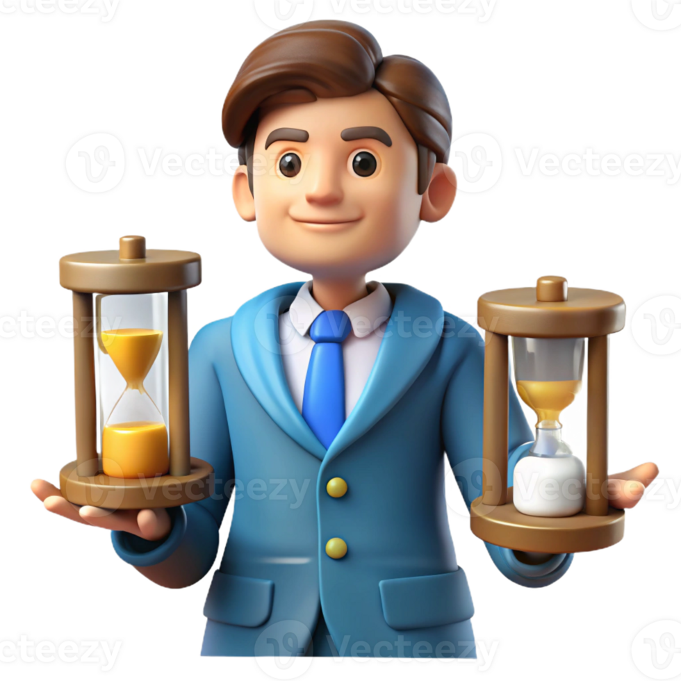 impressive classic 3D Cartoon Businessman Time Management Illustration original png