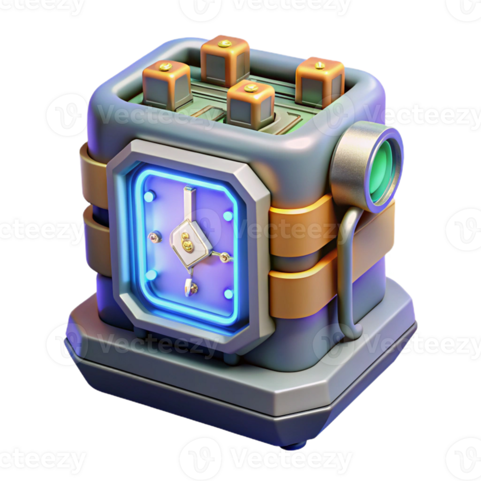 serene contemporary 3D Render Clockwork Cube Illustration high quality png