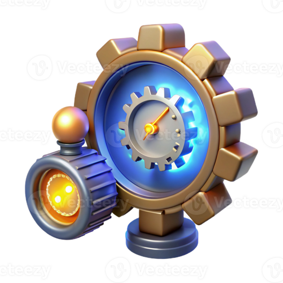 vibrant contemporary 3D Gear Clock Illustration high resolution png