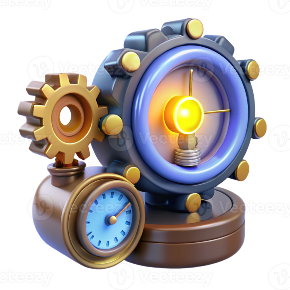 serene abstract 3D Render of Steampunk Clockwork Gear authentic png