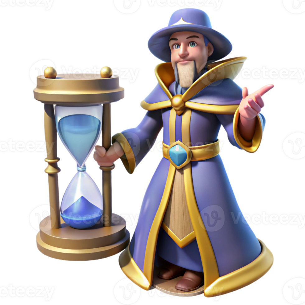 extraordinary artistic Wizard with Hourglass 3D Render premium png