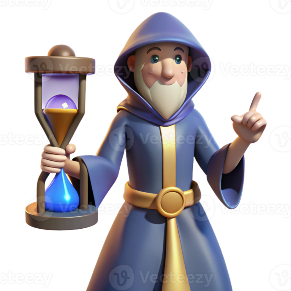 impressive modern 3D Cartoon Wizard with Hourglass high quality png