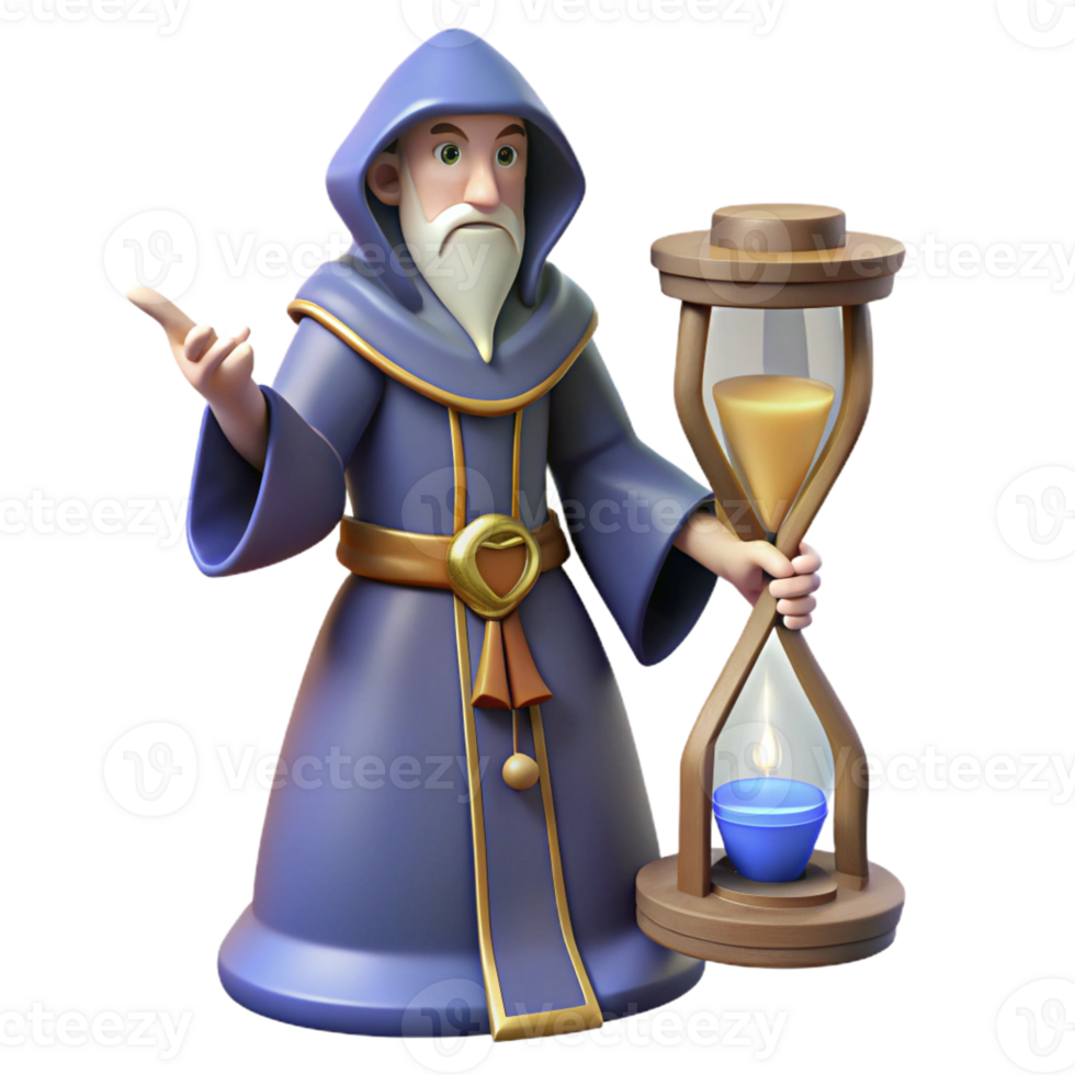 extraordinary artistic 3D Cartoon Wizard with Hourglass authentic png