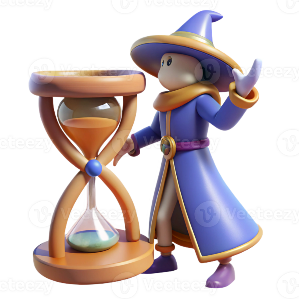 elegant creative Wizard and Hourglass 3D Render high resolution png