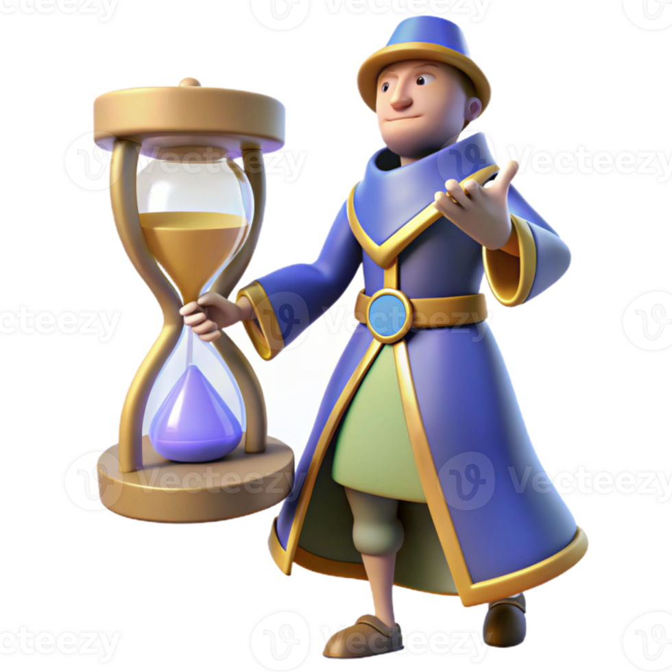 extraordinary abstract 3D Cartoon Wizard with Hourglass genuine png
