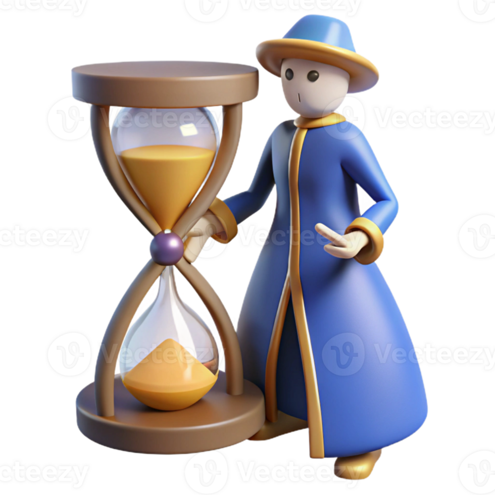elegant creative 3D Render Wizard and Hourglass premium png