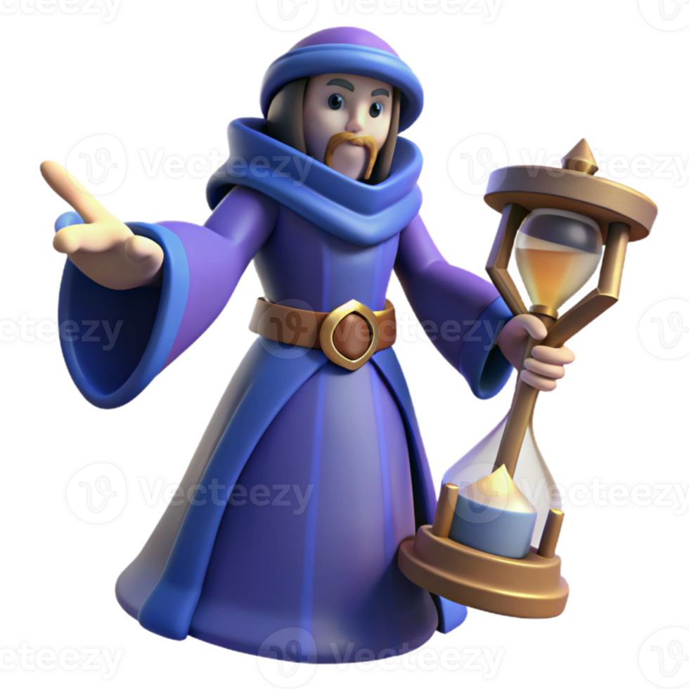 dramatic creative 3D Render Wizard with Hourglass 4K png