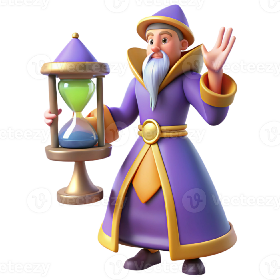 magnificent traditional 3D Render Wizard with Hourglass exclusive png