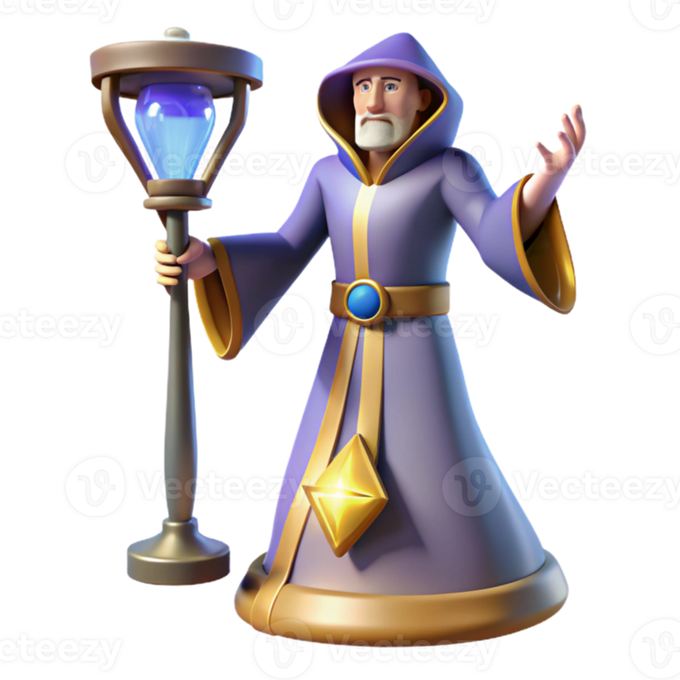 elegant abstract 3D Render Wizard with Lamp genuine png
