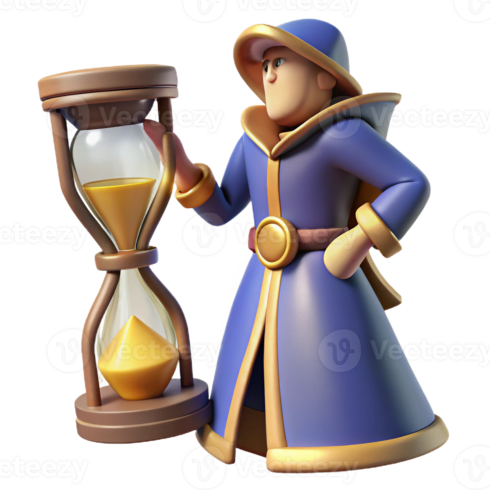 vibrant minimalist Wizard with Hourglass 3D Render premium png