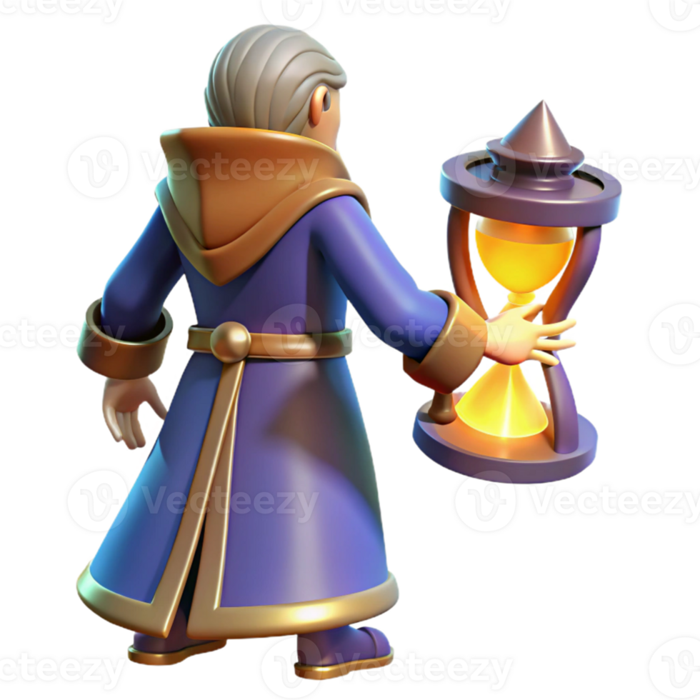 elegant minimalist Wizard 3D Render Holding Hourglass premium png