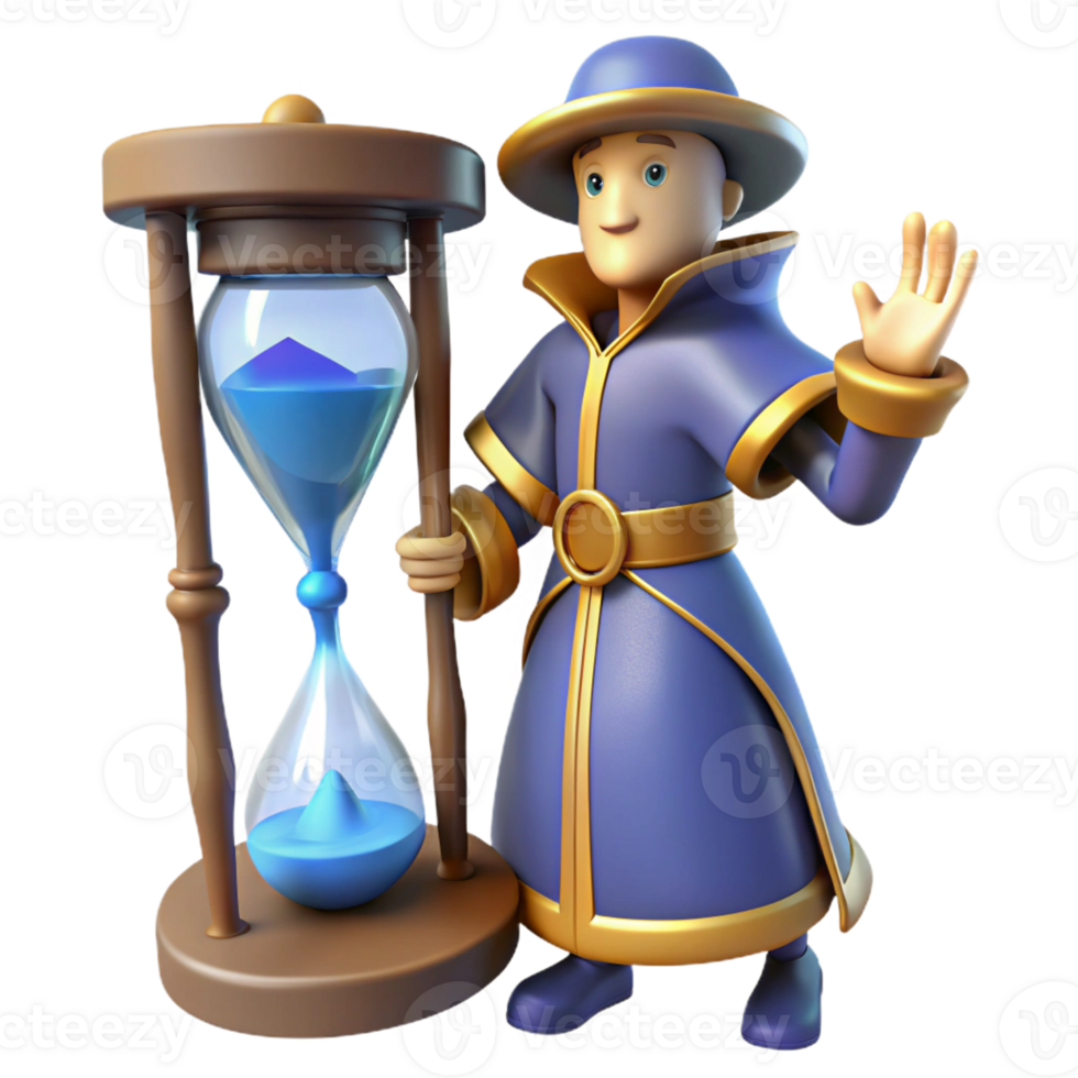 extraordinary creative 3D Cartoon Wizard with Hourglass high quality png