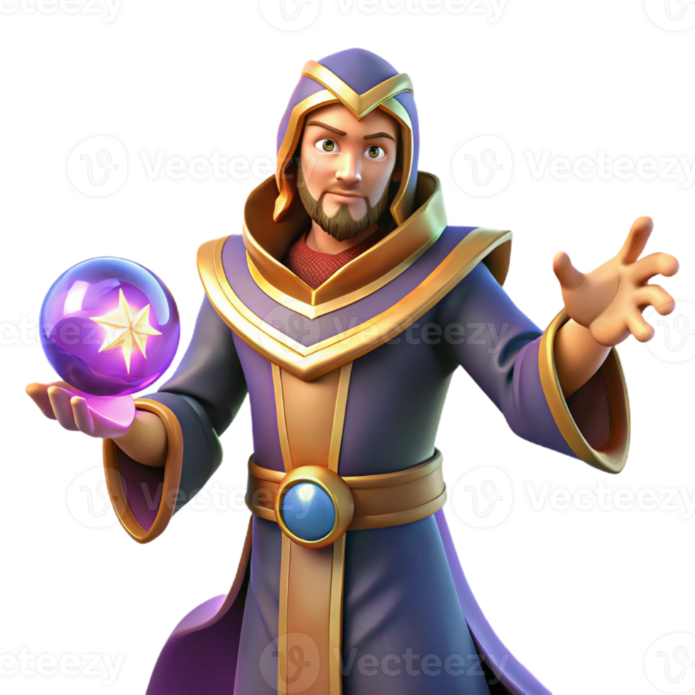 magnificent traditional Fantasy Wizard 3D Render original png