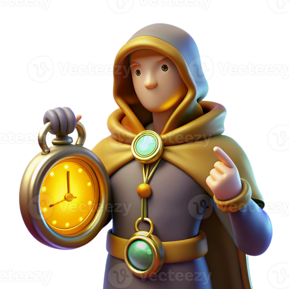 serene artistic 3D Render Wizard Timekeeper Illustration professional png