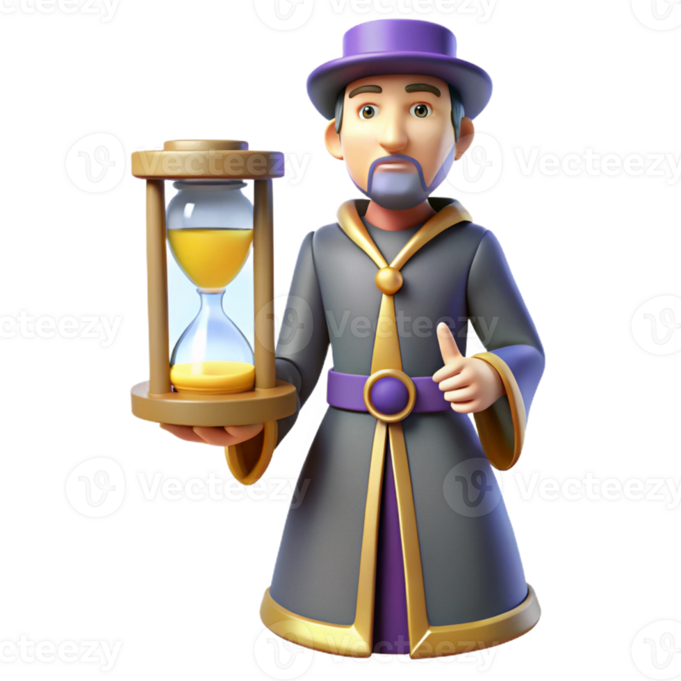 wonderful artistic 3D Cartoon Wizard Holding Hourglass high resolution png