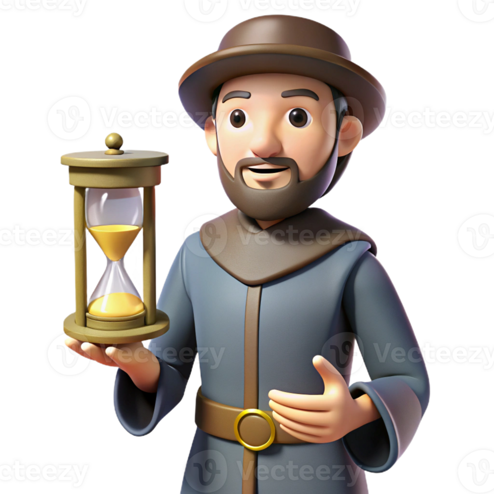 stunning minimalist 3D Illustration Medieval Man Hourglass Time exclusive png