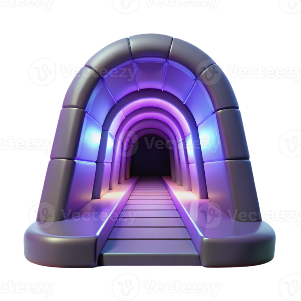 magnificent abstract 3D Tunnel Illustration Purple Neon Archway original png
