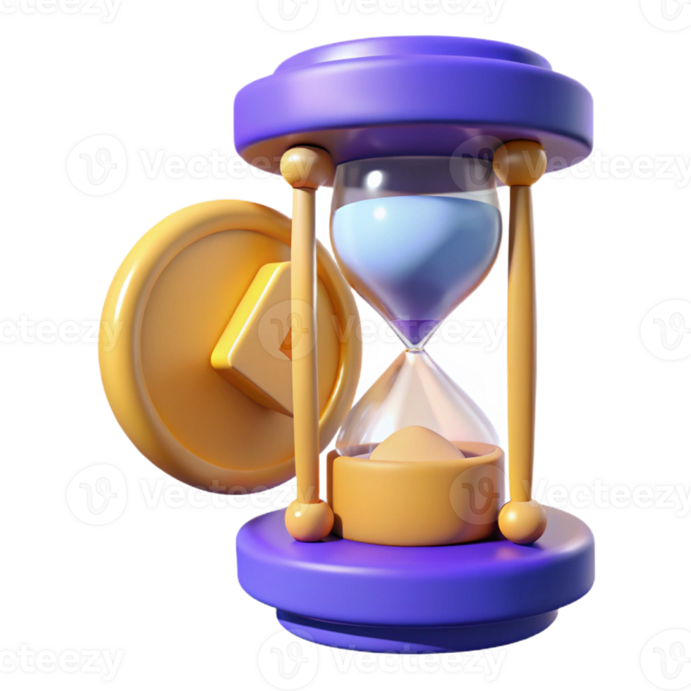 beautiful rustic 3D Render Hourglass with Play Button high quality png