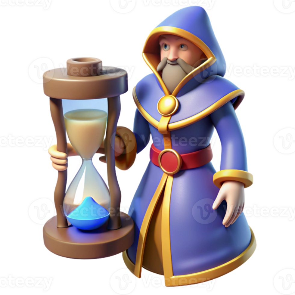 elegant classic Wizard 3D Render Holding Hourglass professional png