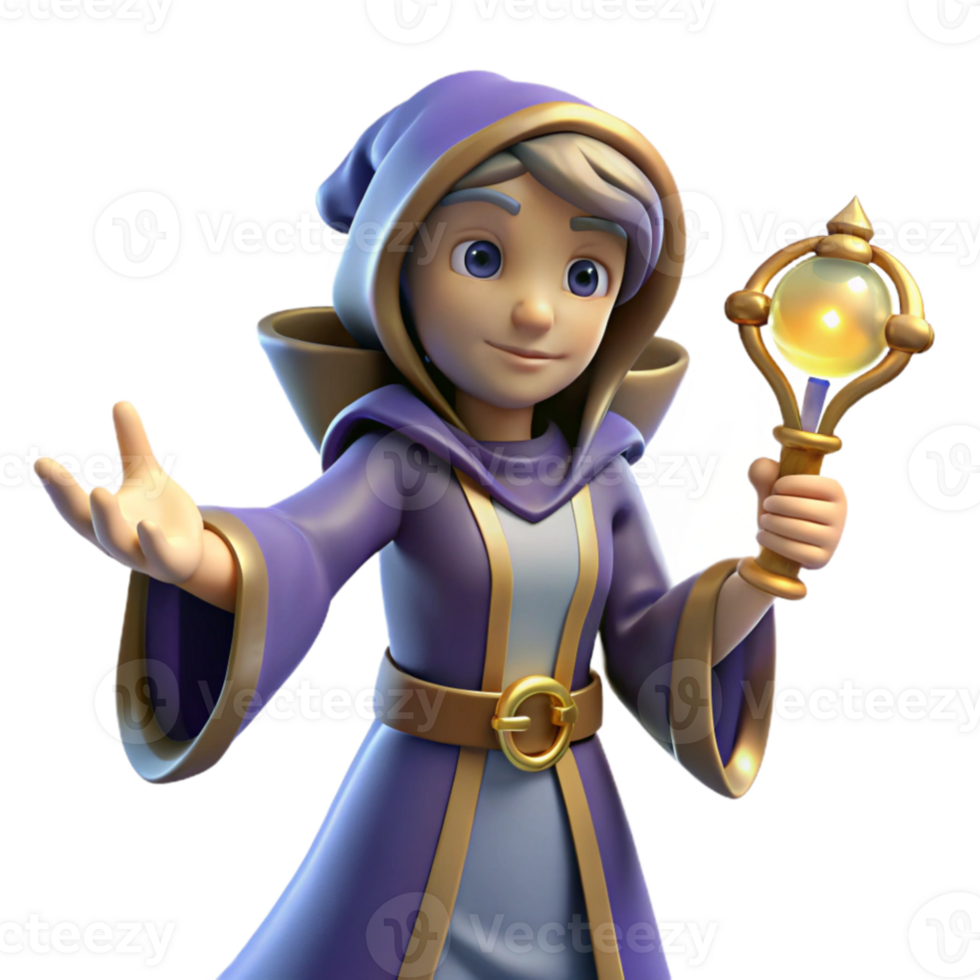 elegant minimalist Young Wizard 3D Render premium png