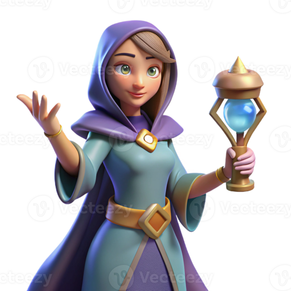 elegant artistic 3D Render of a Female Wizard original png