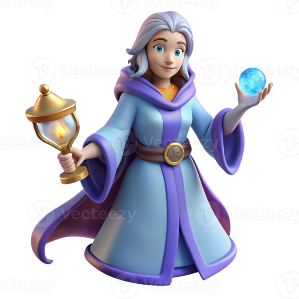 impressive vintage 3D Render of a Fantasy Wizard Woman high quality png